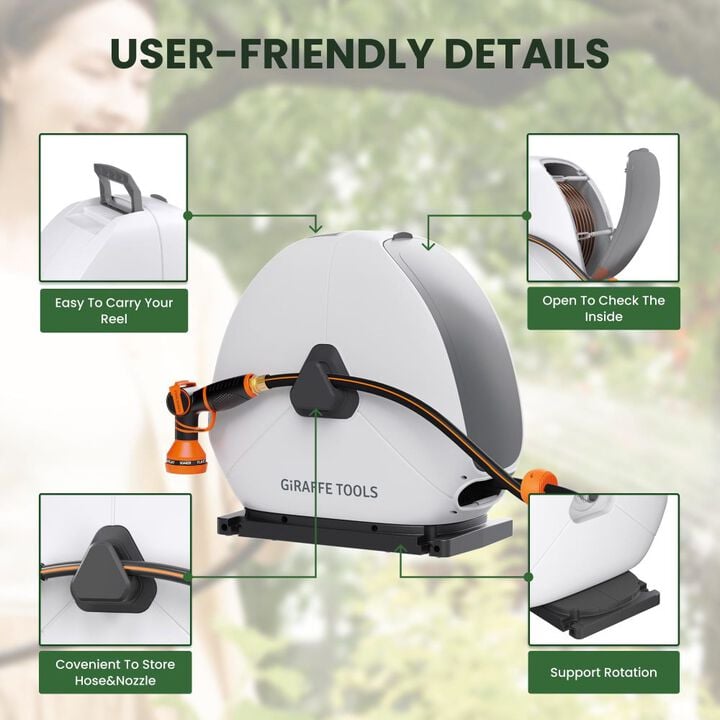 Giraffe Tools Ground-Mounted Retractable Hose Reel1/2 Inch 100 Ft with 9 Mode Nozzle & Leader Hose, large image number 7