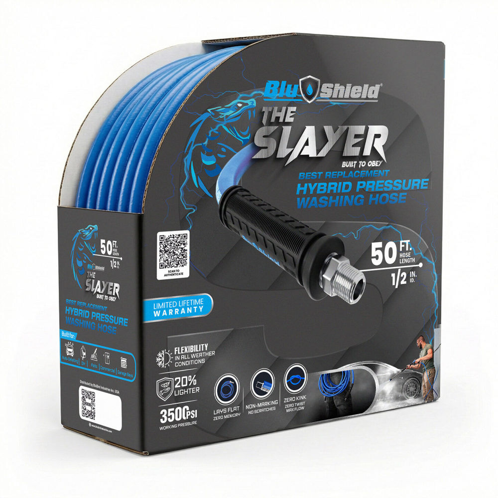 BluBird Blu Shield Slayer 1/2 Inch x 50 Ft Hybrid Pressure Washing Hose - PWHY1250