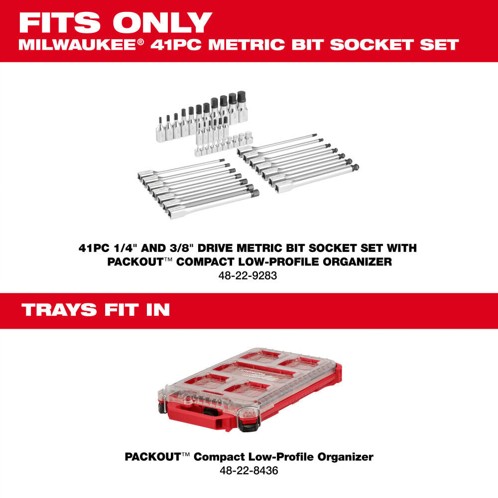 Milwaukee 1/4 Inch and 3/8 Inch Drive Metric Bit Socket Set with PACKOUT Compact Low-Profile Organizer, 41 Pieces, large image number 10