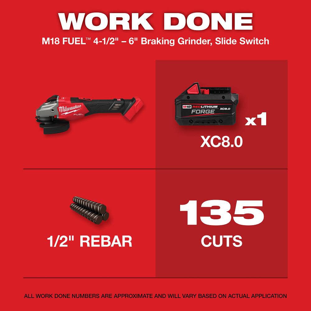 Milwaukee M18 FUEL 4-1/2 Inch-6 Inch Braking Grinder, Slide Switch (Bare Tool), large image number 2