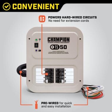 Champion Power Equipment Champion Power Equipment 50-Amp Indoor-Rated Manual Transfer Switch with 30-Foot Generator Power Cord and Weather-Resistant Power Inlet Box, large image number 2