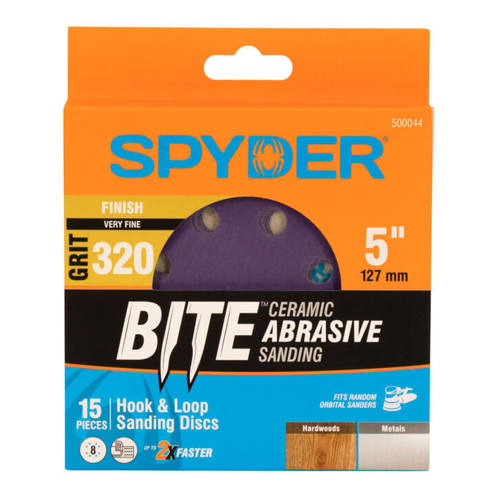 Spyder 320 Grit Ceramic Sanding Discs, 5 Inch 8-Hole Hook & Loop 15 Pieces