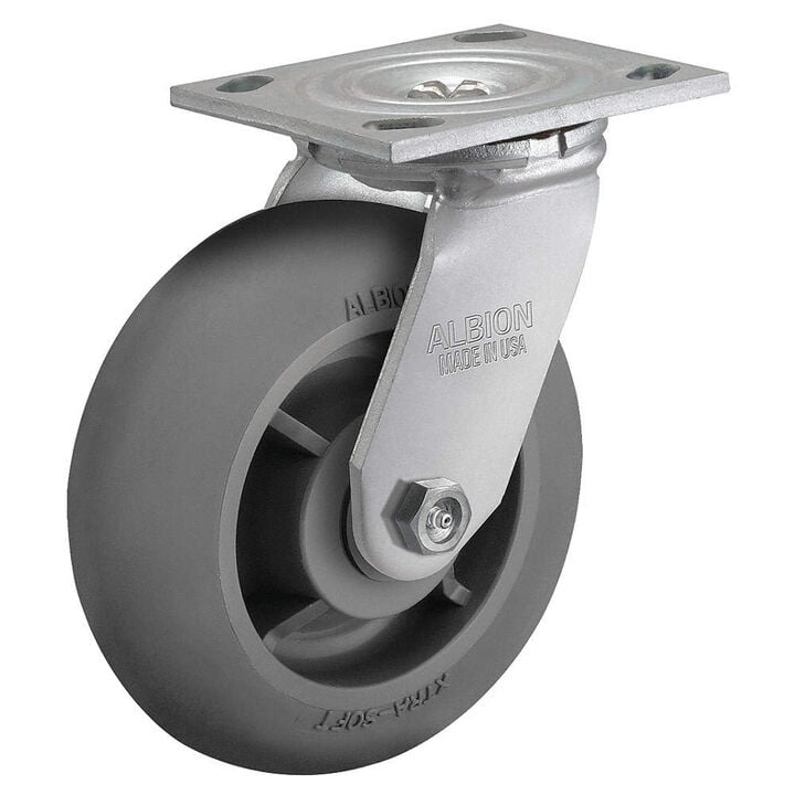 Albion Casters 6 Inch Diameter Rubber Wheel Swivel Standard Plate Caster
