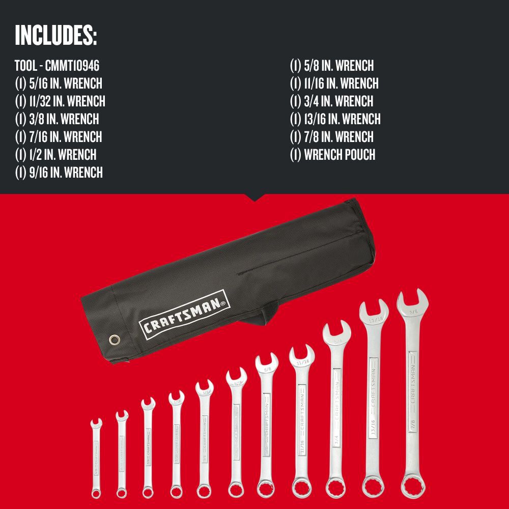 CRAFTSMAN SAE Combination Wrench Set with Tool Roll, 11pc, large image number 2