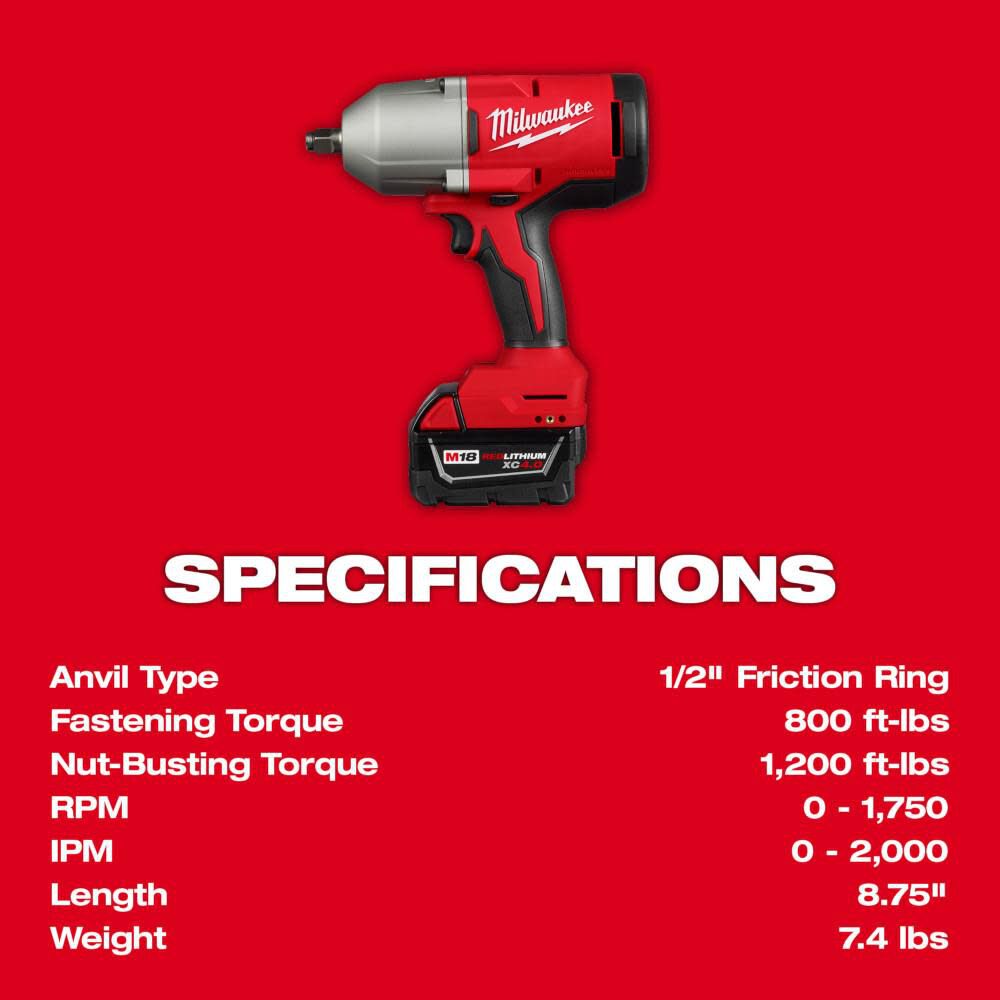 Milwaukee M18 Brushless 1/2 in High Torque Impact Wrench with Friction Ring Kit, large image number 4