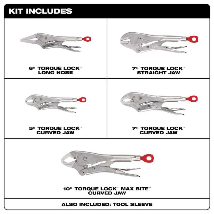 Milwaukee 5Pc TORQUE LOCK Locking Pliers Kit, large image number 1