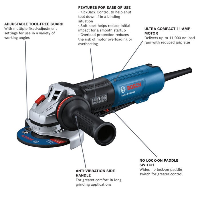 Bosch 4-1/2 Inch Angle Grinder with No Lock-On Paddle Switch, large image number 1