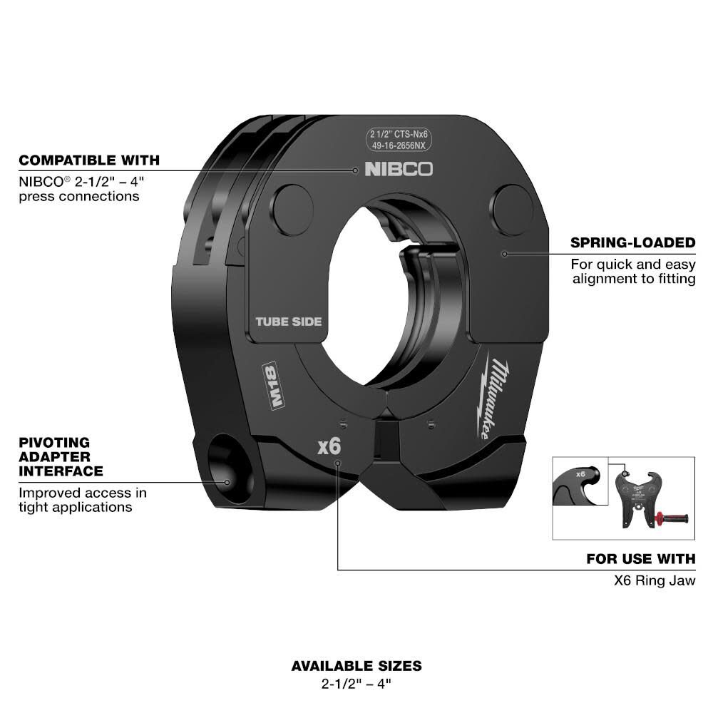 Milwaukee 2-1/2 Inch - 4 Inch NIBCO Press Ring Kit for M18 FORCE LOGIC Long Throw Press Tool, large image number 5