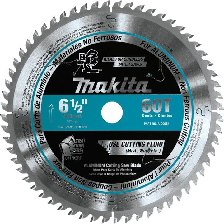 Makita 6-1/2 Inch 60T Carbide-Tipped Ultra-Thin Kerf Saw Blade, Aluminum