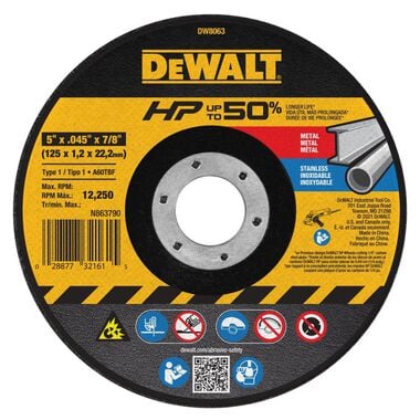 DEWALT Cutting Wheel 5in X .045in X 7/8in HP T1