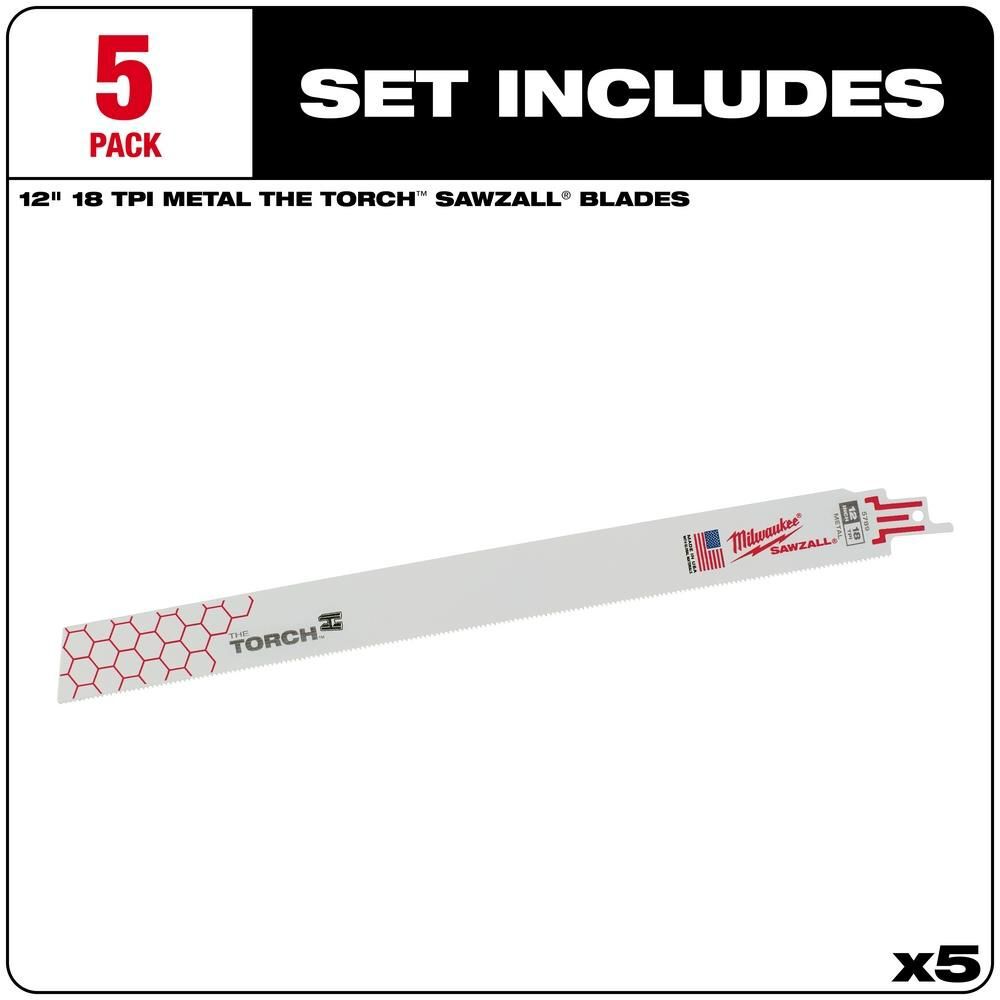 Milwaukee 12 in. 18 TPI THE TORCH SAWZALL Blade 5PK, large image number 2