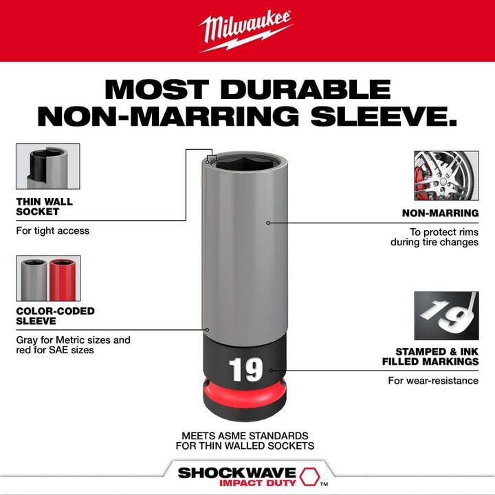 Milwaukee SHOCKWAVE Impact Duty Socket 1/2 Drive Metric 3PC Lug Nut Wheel Set, large image number 4