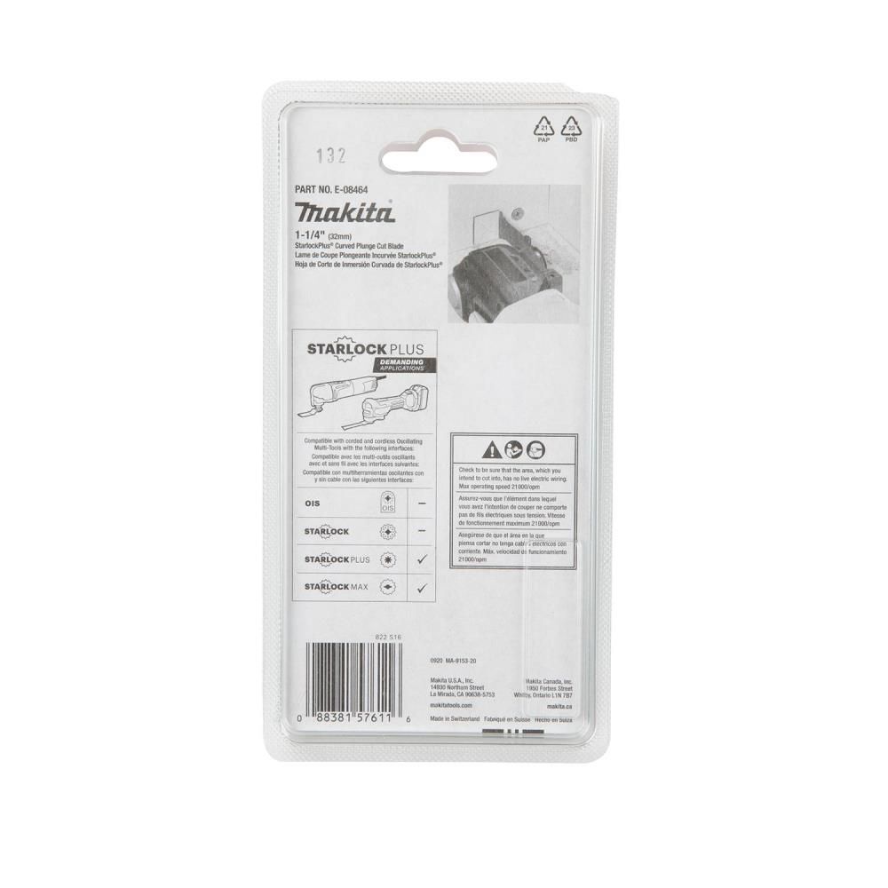 Makita StarlockPlus Oscillating Multi Tool 1 1/4in Bi Metal Curved Plunge Cut Blade, large image number 4
