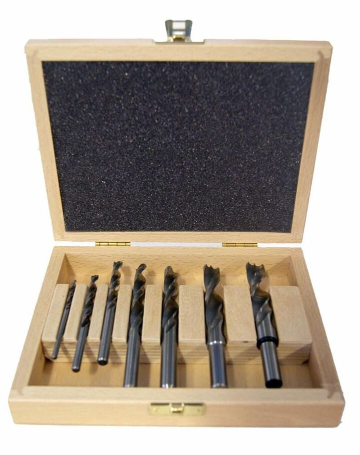 Fisch 7 Piece HSS Brad Point Bit Set in Wooden Box 1/8in - 1/2in Diameter