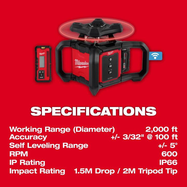 Milwaukee M18 Red Exterior Rotary Laser Level Kit with Receiver, Tripod, & Grade Rod, large image number 5