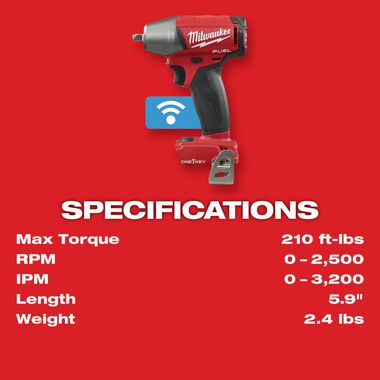 Milwaukee M18 FUEL 3/8 in. Compact Impact Wrench with Friction Ring with ONE-KEY (Bare Tool), large image number 7
