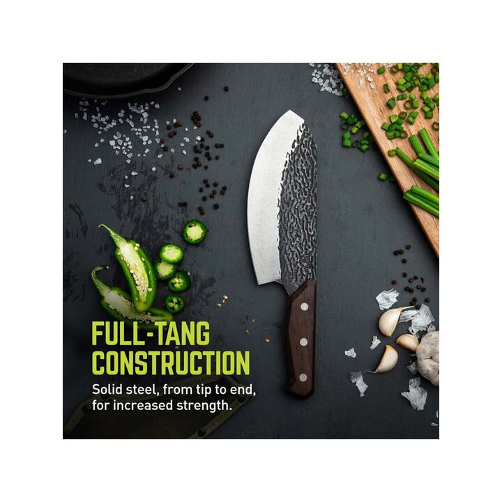 TRUE Primal Forge Steel Blade Rocker Butcher Knife with Wood Handle, large image number 3