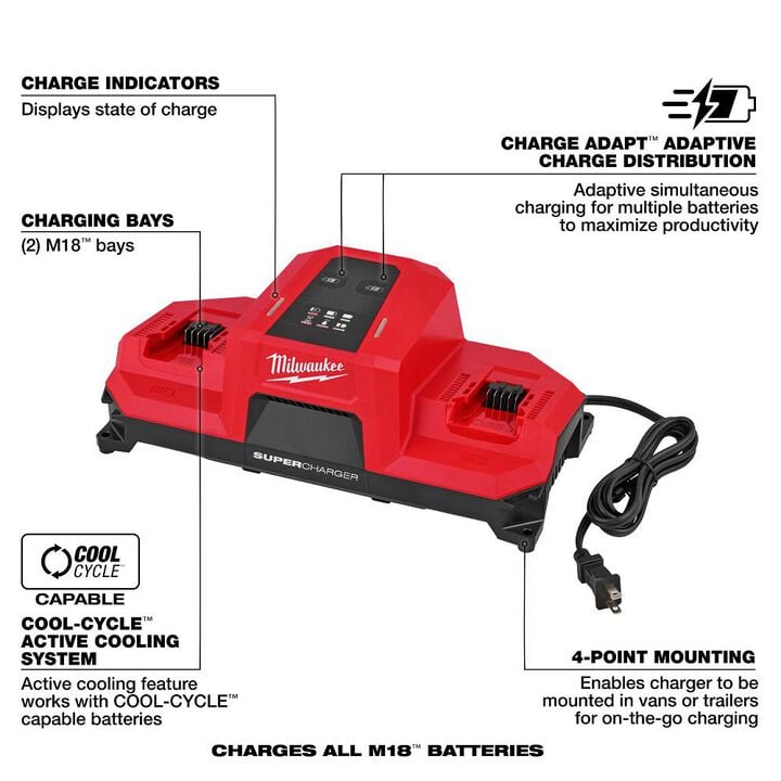 Milwaukee M18 Dual Bay Simultaneous Super Charger with 4 Point Mounting, large image number 6