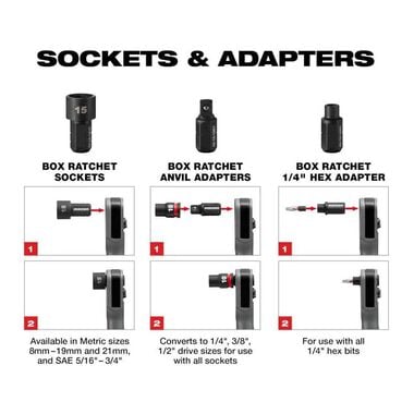 Milwaukee M12 Insider Extended Reach Ratchet (Bare Tool), 8 Piece Socket SAE Set Bundle, large image number 9