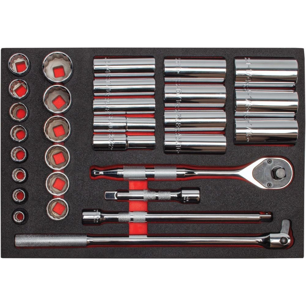 Proto 1/2in Drive Pear Head Ratchet & Socket Set 30pc with Foam Insert, large image number 1