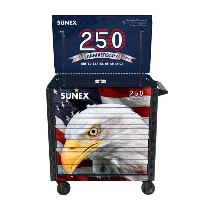 Sunex 39 Inch 6 Drawer Premium Service Cart with Blue USA 250th Design