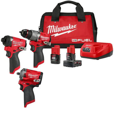 Milwaukee M12 FUEL Drill Driver, Impact Driver & Impact Wrench Combo Kit Bundle