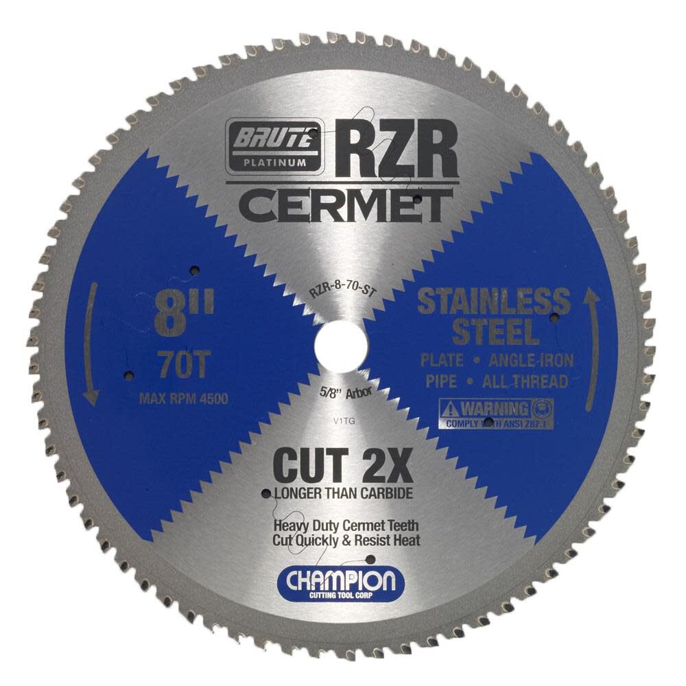 Champion Cutting Tool Cermet Tipped Circular Saw Blade 8 In (Stainless Steel Cutting), large image number 1