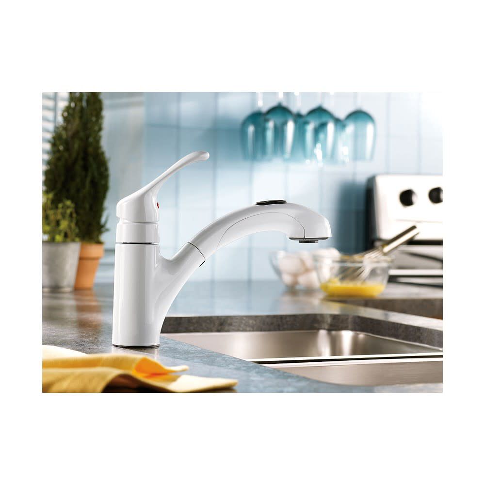 Moen Pullout Kitchen Faucet Renzo Glacier 1 Handle Low Arc CA87316W