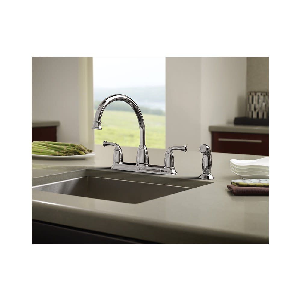 Moen Banbury Chrome 2 Handle High Arc Kitchen Faucet with Side Spray