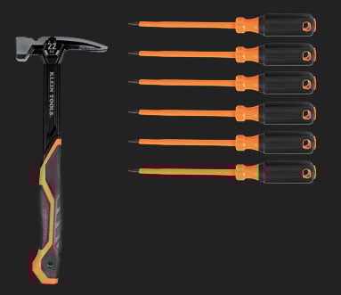 Klein Tools Insulated Screwdriver Set, 7 Pieces and Klein Tools 22 Oz Smooth Face Steel Framing Hammer