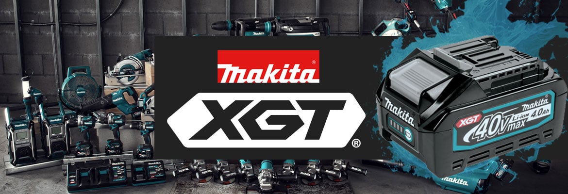 A Makita XGT Battery and the line of tools