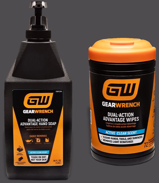 GEARWRENCH 64 Oz Heavy Duty Hand Soap and GEARWRENCH Heavy Duty Scrubbing Wipes 72 Pieces