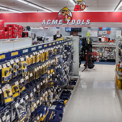 Product display at the Acme Tools in Cedar Rapids, IA