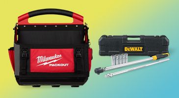 Milwaukee tool bag and Dewalt wrench set