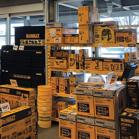 Dewalt stock at the Acme Tools store in Grand Forks, ND