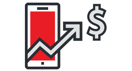 Cellphone with arrow up and dollar sign