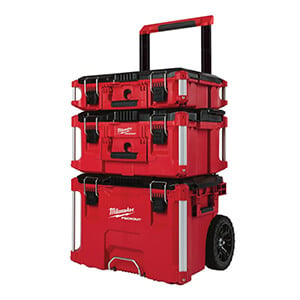Milwaukee Packout 3 storage chests on rolling cart