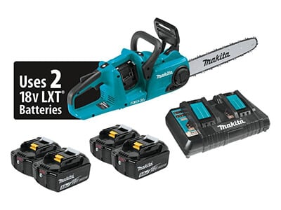 Makita 18V X2 LXT brushless cordless 14 chainsaw kit with 4 batteries