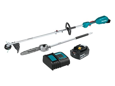 Makita 18V LXT Li-ion brushless cordless couple shaft power header kit with string trimmer and pole saw attachment