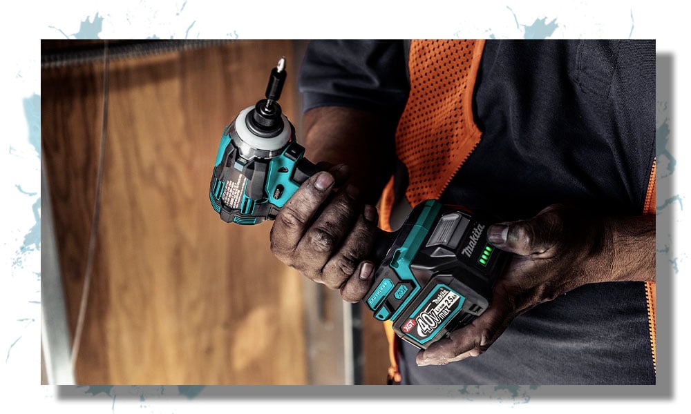 Makita XGT tool lineup and a 40v battery.