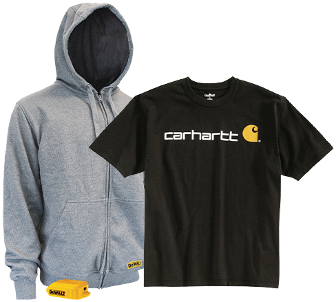 Dewalt Unisex Lightweight Heated Soft Shell Work Jacket Kit and Carhartt Mens Short Sleeve Logo T Shirt