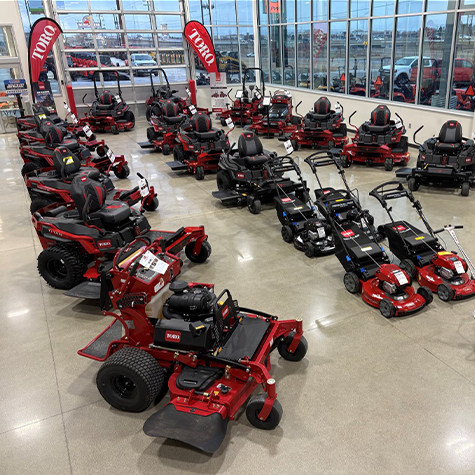 Overhead view of Toro mowers