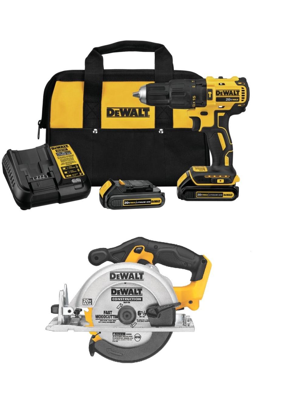 

DEWALT 20V Max 1/2" Hammer Drill & 6 1/2" Circular Saw Kit Bundle