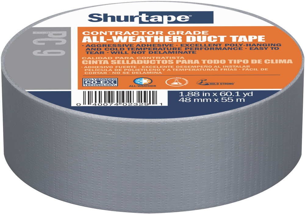 

Shurtape PC 9 Contractor Grade Co-Extruded Duct Tape - Silver - 48mm x 55m - 1 Roll