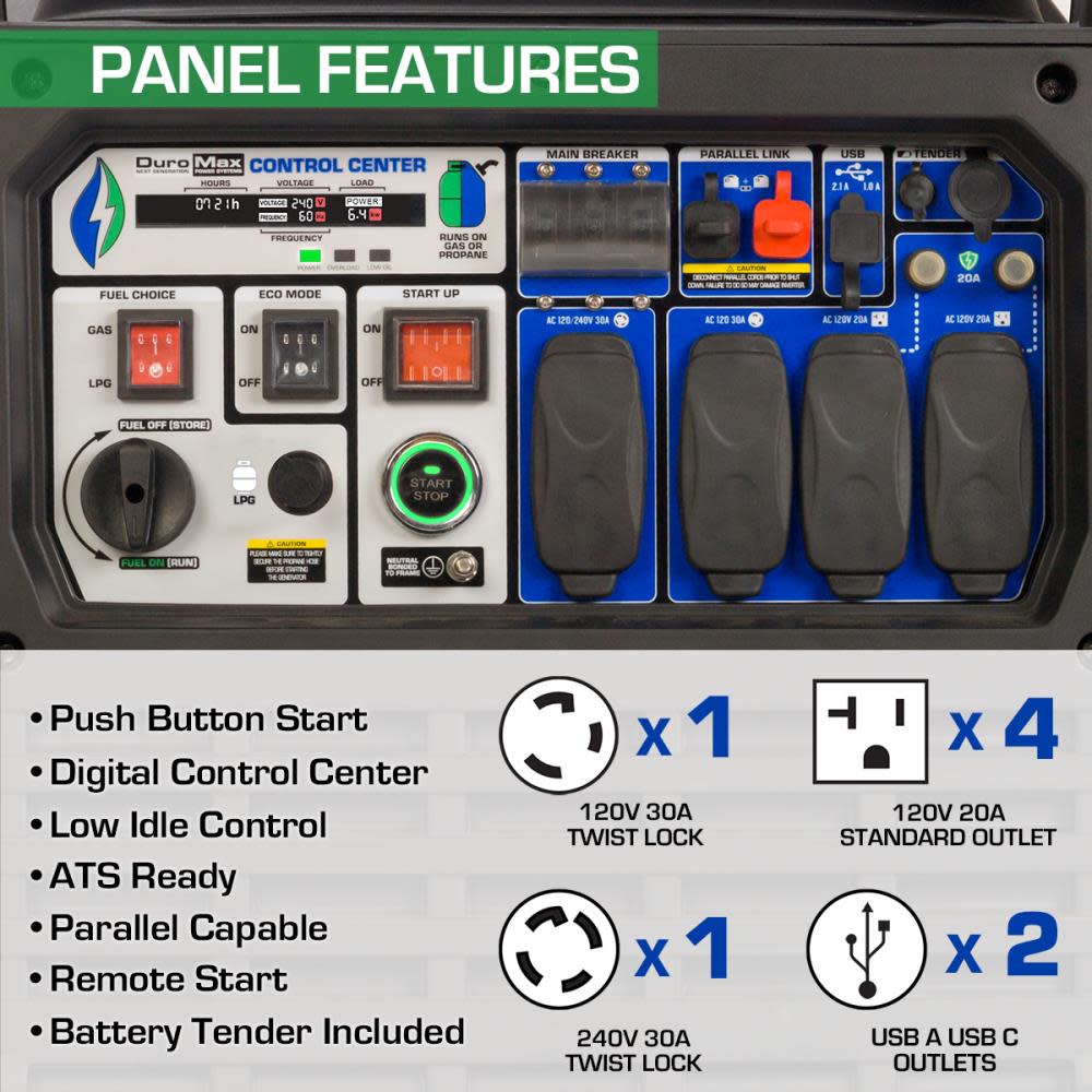 DuroMax Generator Dual Fuel Digital Inverter Hybrid Portable 9000 Watt - Image 4