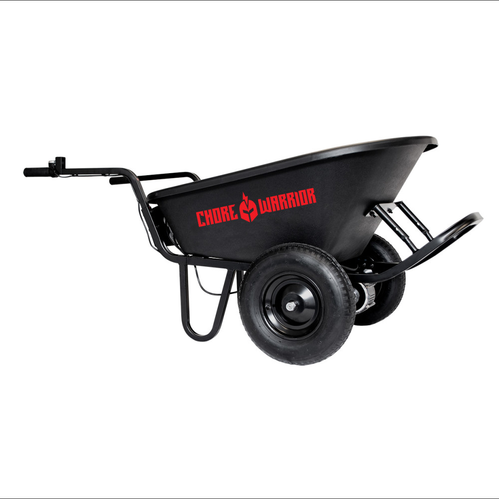 Chore Warrior Wheelbarrow Battery Powered with 6 Cu Ft Black Poly Tub 44322 Acme Tools