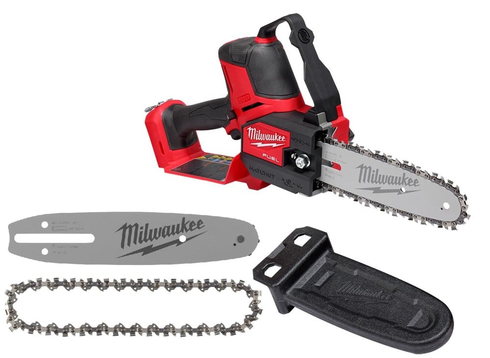 View Milwaukee M18 Fuel Hatchet 8 Inch Pruning Saw & Gauge Saw Chain and Guide Bar Set Bundle