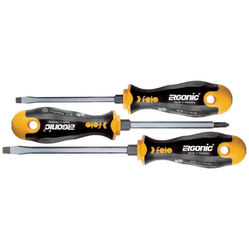 

Felo 3PC Ergonic Slotted(2) & Phillips(1) Screwdriver Set