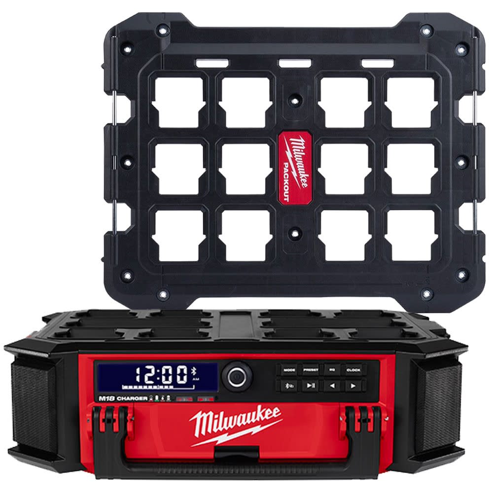 Milwaukee M18 PACKOUT Radio Charger with Mounting Plate Bundle
