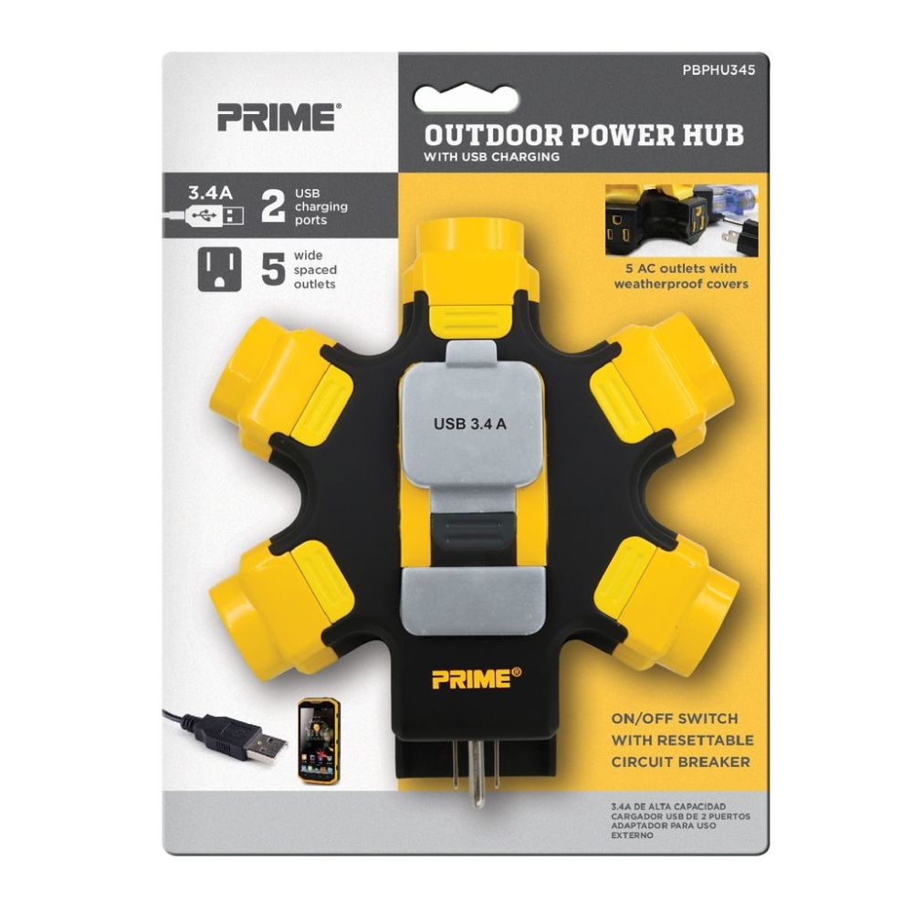 

Prime 5-Outlet Power Hub with 2-Port 3.4 A USB Charger
